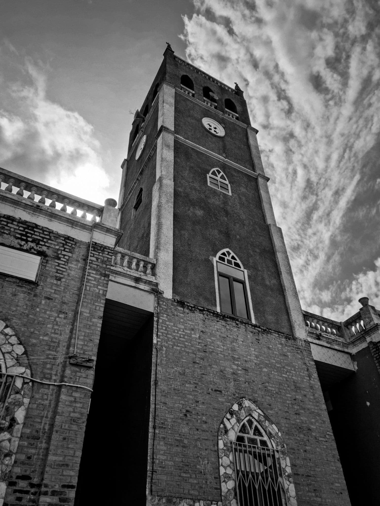 Black and white clock tower