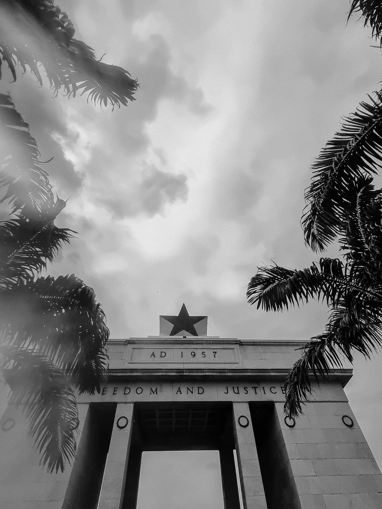 The Independence Arch in B&W